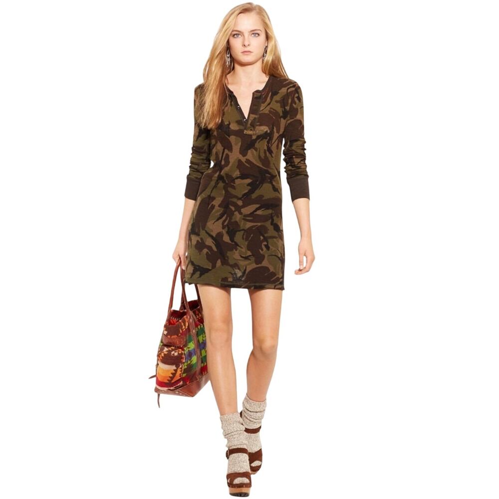 Polo Ralph Lauren - Camo Waffle Thermal Henley Shirt - XL - Vintage
